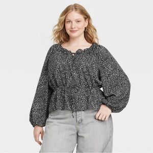 Women's Balloon Long Sleeve Blouse - Universal Thread™️ -Black Abstract XXL
